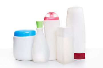 set of cosmetic bottles
