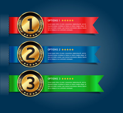 Colorful Medals with Ribbon Style Number Options Banner & Card.