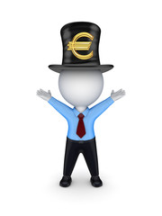 3d small person with sign of euro on top-hat.