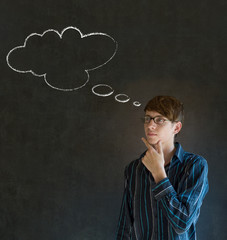 Man with thought thinking chalk cloud