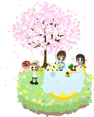 綺麗な桜の下で、スープやシーフード、果実のパイを食べながら、お花見を楽しみましょう。