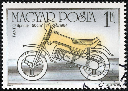 stamp printed in Hungary shows Fantic Sprinter 50cm 1984
