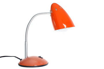 Retro orange table lamp on on white background