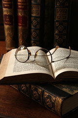 Glasses and antique books
