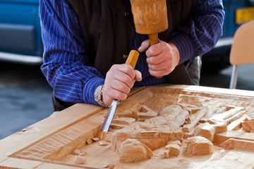 Gouge wood chisel carpenter tool. Work Of Artist.