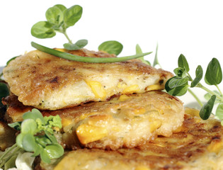 Fried pancakes with sweet corn