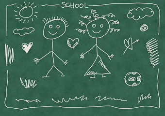 School Doodle hand drawn boy and girl