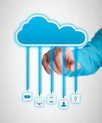 Fototapeta na wymiar finger activate cloud service applications