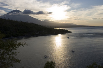 Sunset on Bali island and sea, Indonesia