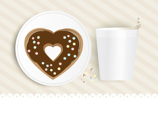 Chocolate doughnut and cup with copyspace