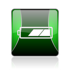 battery black and green square web glossy icon