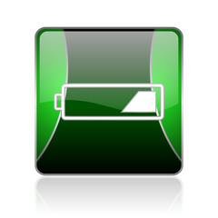 battery black and green square web glossy icon