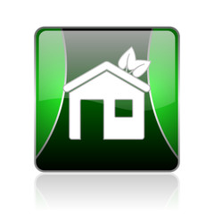 home black and green square web glossy icon