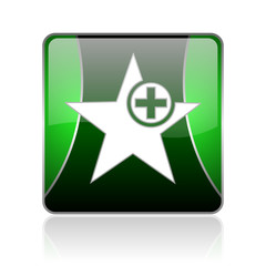 star black and green square web glossy icon