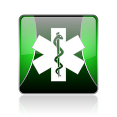 caduceus black and green square web glossy icon