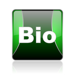 bio black and green square web glossy icon