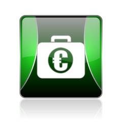 financial black and green square web glossy icon