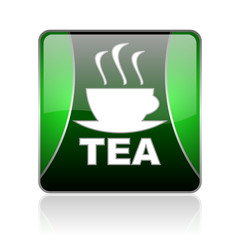 tea black and green square web glossy icon