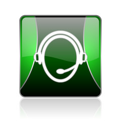 customer service black and green square web glossy icon