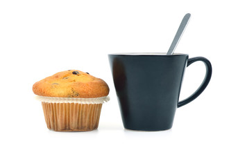 Muffin with chocolate and coffe cup