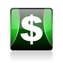 us dollar black and green square web glossy icon