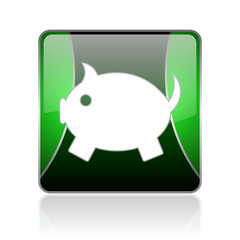 piggy bank black and green square web glossy icon