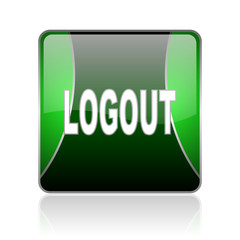 logout black and green square web glossy icon