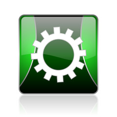 gears black and green square web glossy icon