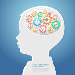 Education Thinking Concept. Children Think with Education icons