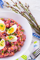 Red beet salad with egg