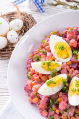 Red beet salad with egg