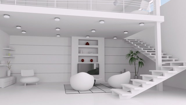 Modern white living room interior animation