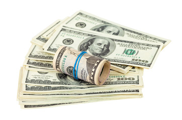 Heap of U.S. dollars isolated on white background