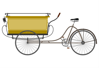 Sylwetka starego użytkowego roweru trójkołowego na białym tle. - obrazy, fototapety, plakaty