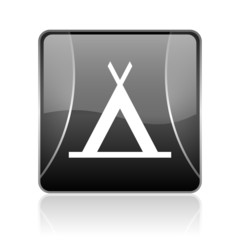 camping black square web glossy icon