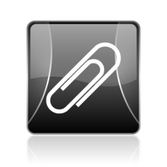 paper clip black square web glossy icon