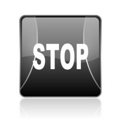 stop black square web glossy icon