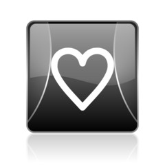 heart black square web glossy icon