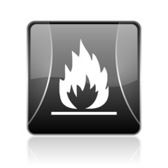 flames black square web glossy icon