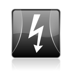 lightning black square web glossy icon
