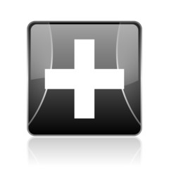 emergency black square web glossy icon