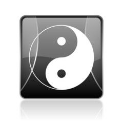 ying yang black square web glossy icon