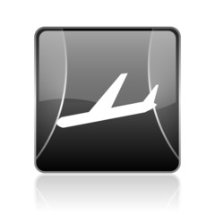 airplane black square web glossy icon