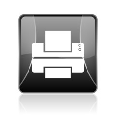 printer black square web glossy icon