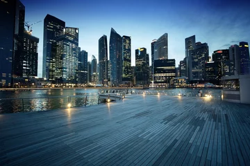 Foto op Plexiglas Singapore Singapore-stad in zonsondergangtijd