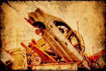 Selbstklebende Fototapete Vintage Poster Retroplakat - Schrottauto
