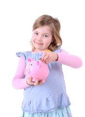little girl piggy bank