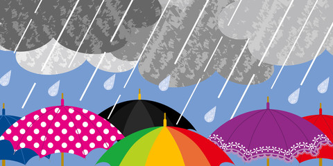 Various Umbrellas in Rainy weather