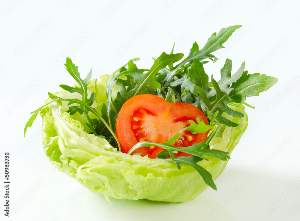 Sticker Rocket salad in lettuce bowl