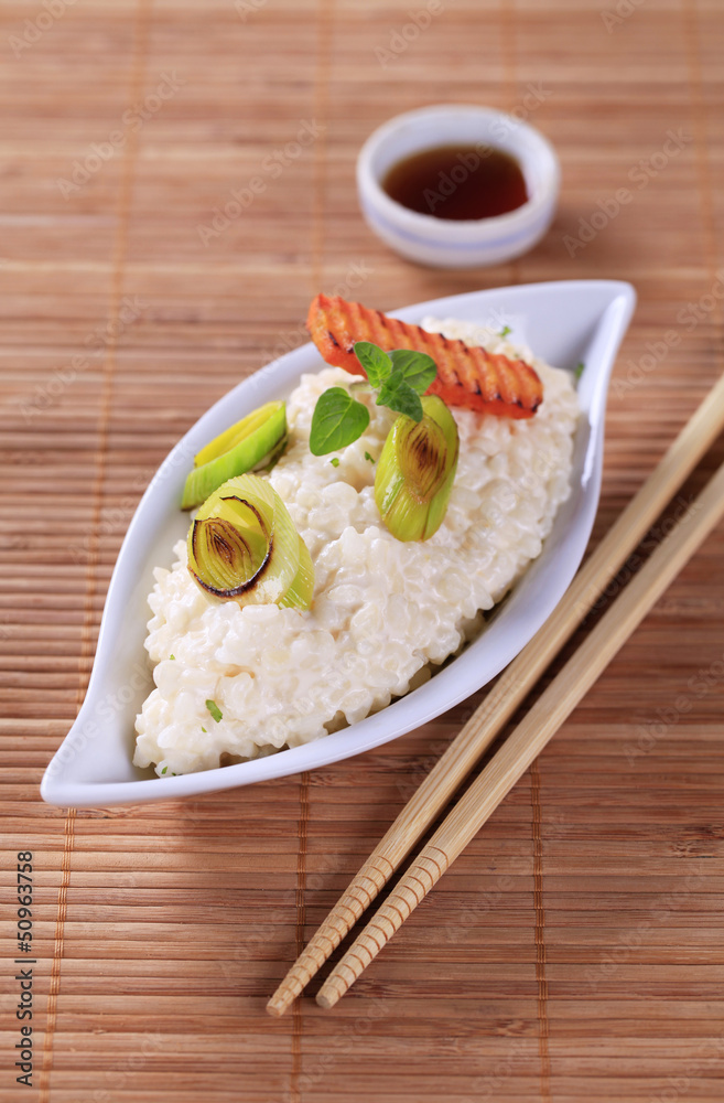 Poster risotto with grilled vegetables